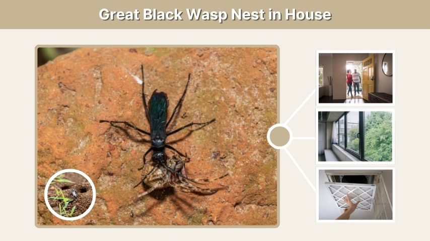 Great Black Wasp Nest in House